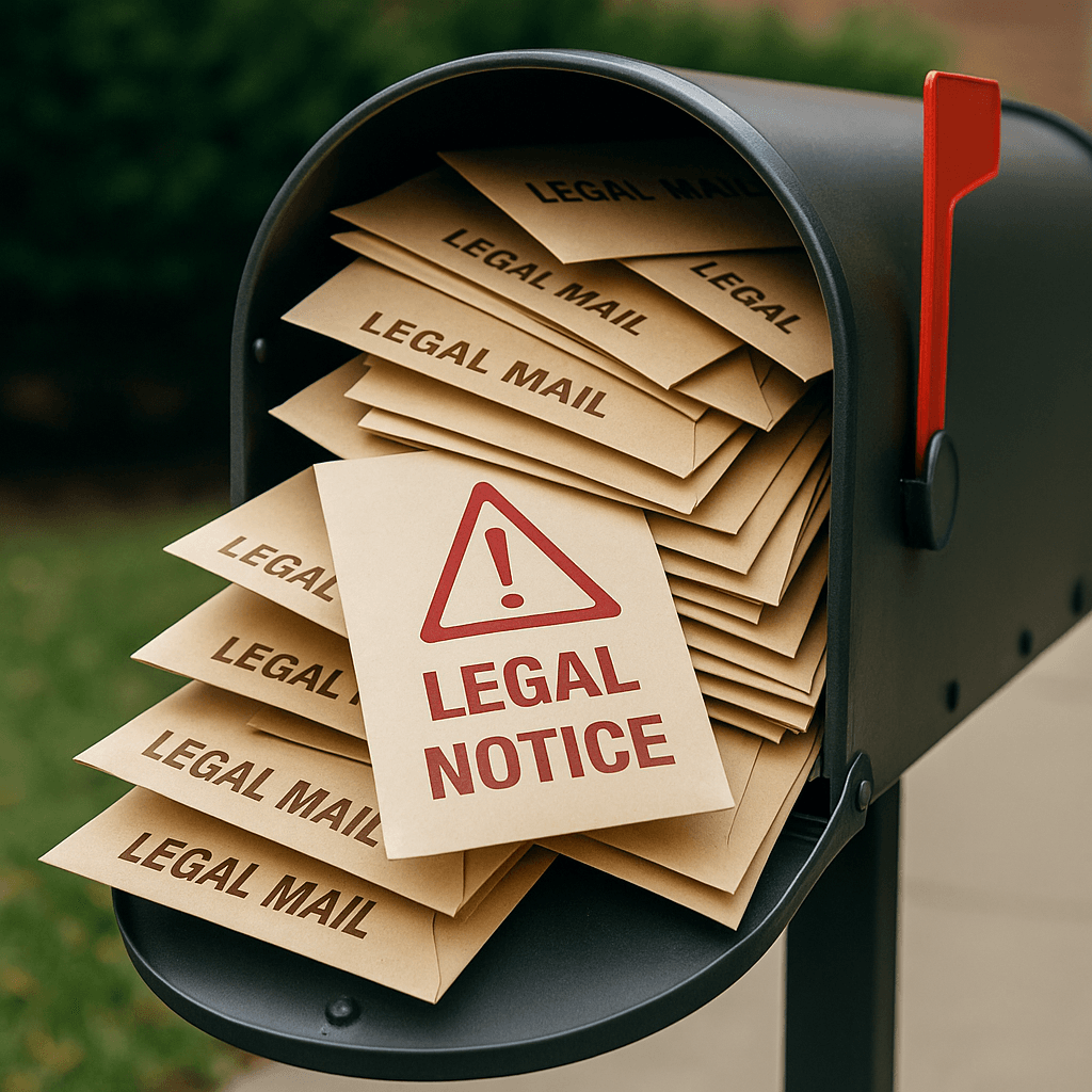 Mailbox overflowing with legal mailers, highlighting the saturation DUI defendants face